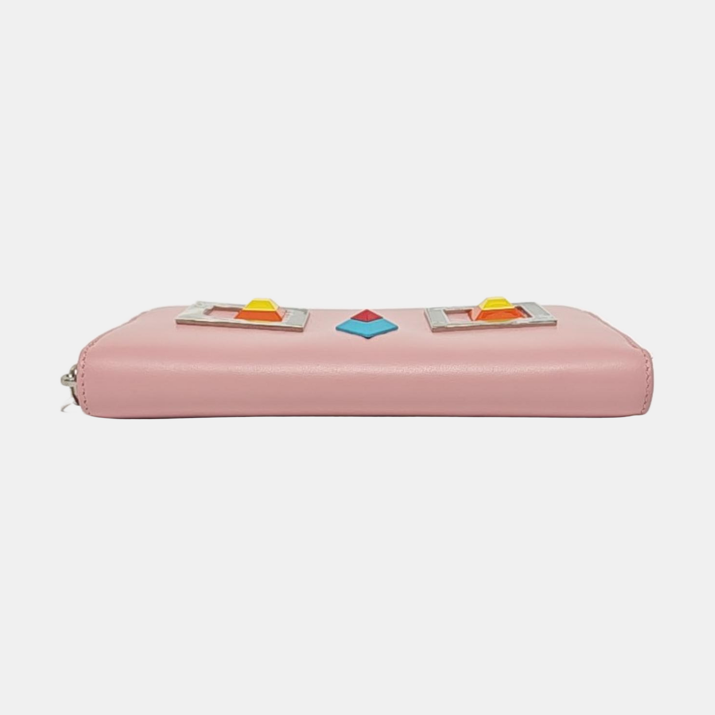 FENDI Monster Pink Leather Studs Wallet Silver Hardware Complete Accessories-(SKU)-958826024