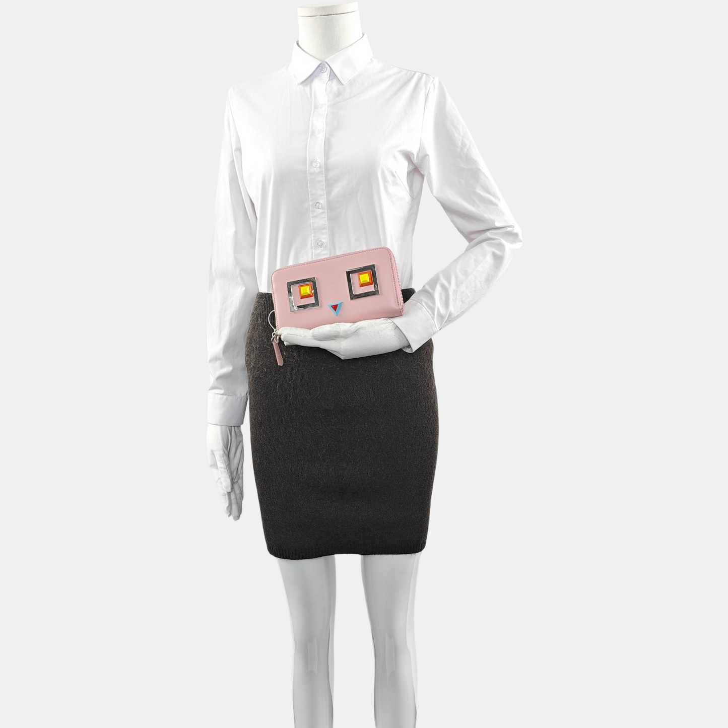 FENDI Monster Pink Leather Studs Wallet Silver Hardware Complete Accessories-(SKU)-958826024
