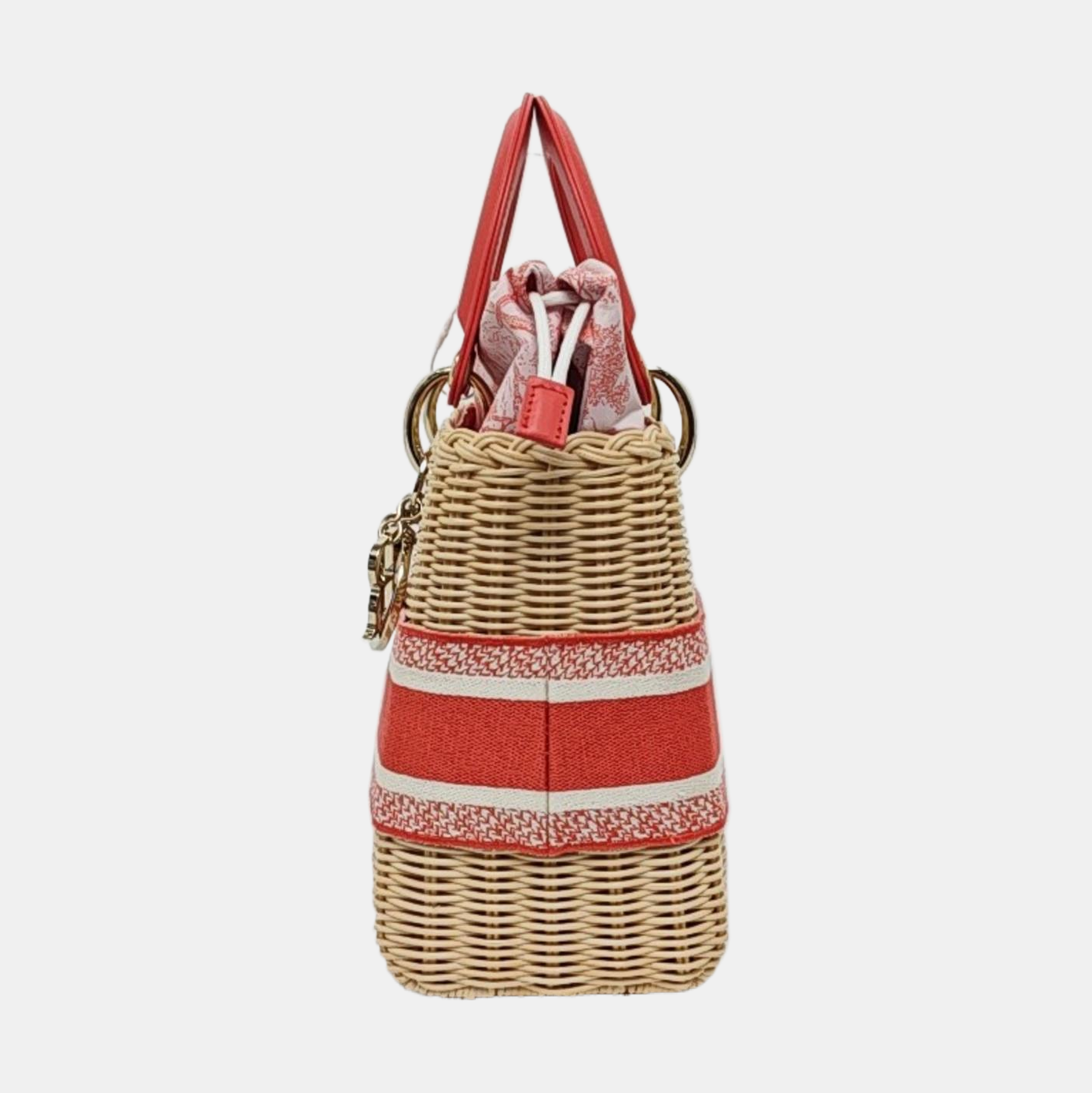 DIOR Lady Dior Medium Beige Straw Embroidered Weave Bag Shoulder Bag Crossbody Bag Gold Hardware Removable Strap-(SKU)-959028607