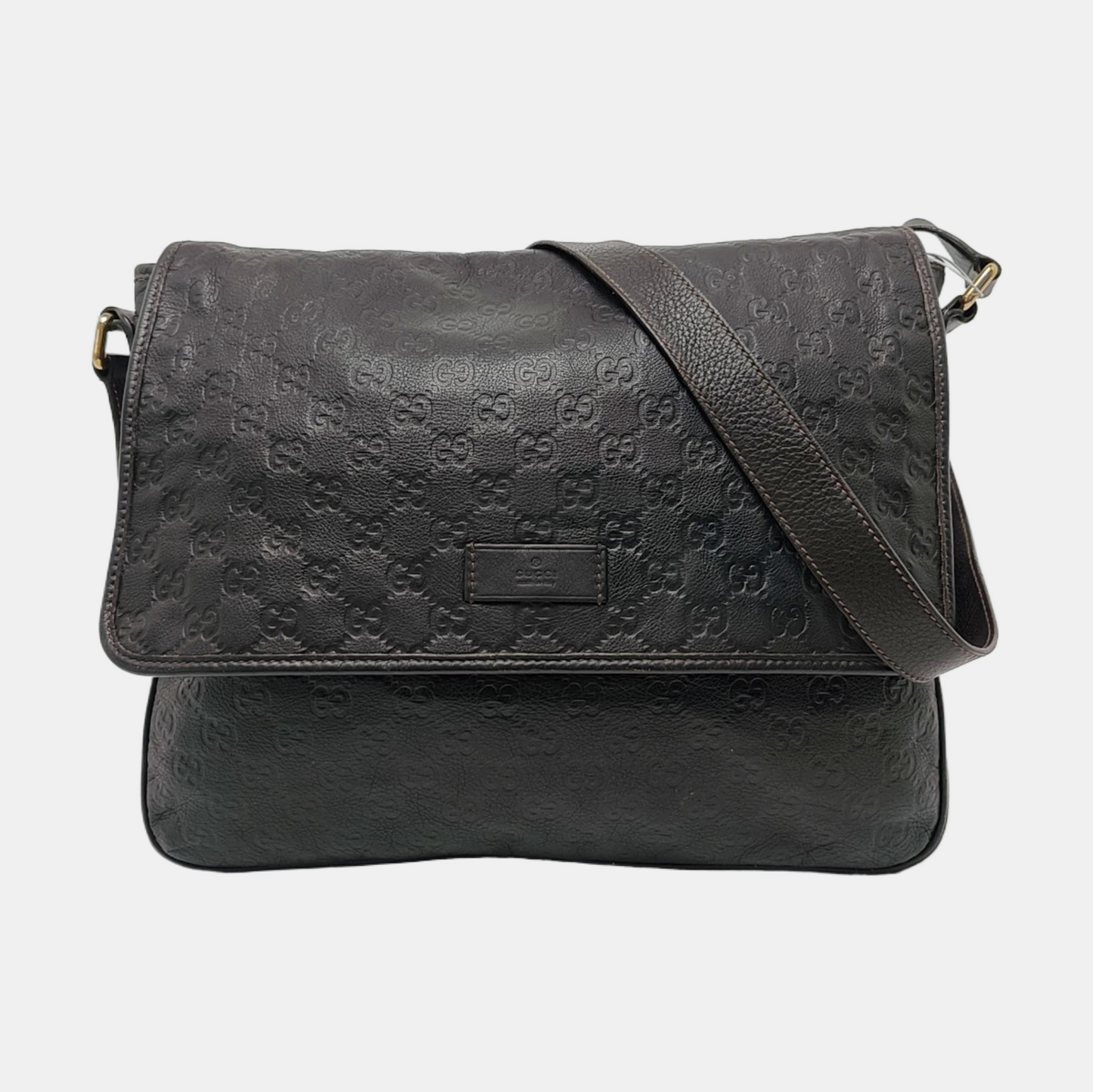 GUCCI Dark Brown Cowhide Monogram Stamped Crossbody Bag Single Shoulder Bag Golden hardware-(SKU)-958917159