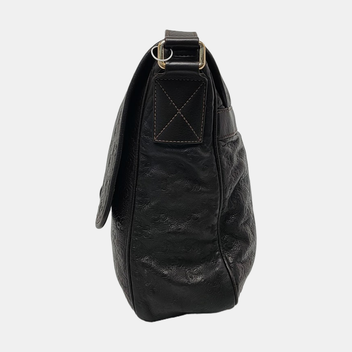 GUCCI Dark Brown Cowhide Monogram Stamped Crossbody Bag Single Shoulder Bag Golden hardware-(SKU)-958917159