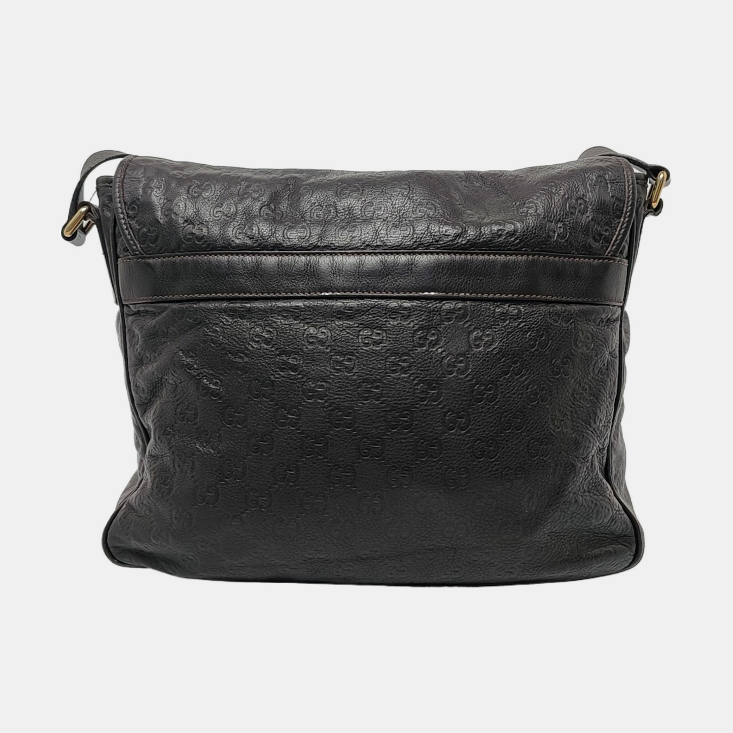 GUCCI Dark Brown Cowhide Monogram Stamped Crossbody Bag Single Shoulder Bag Golden hardware-(SKU)-958917159