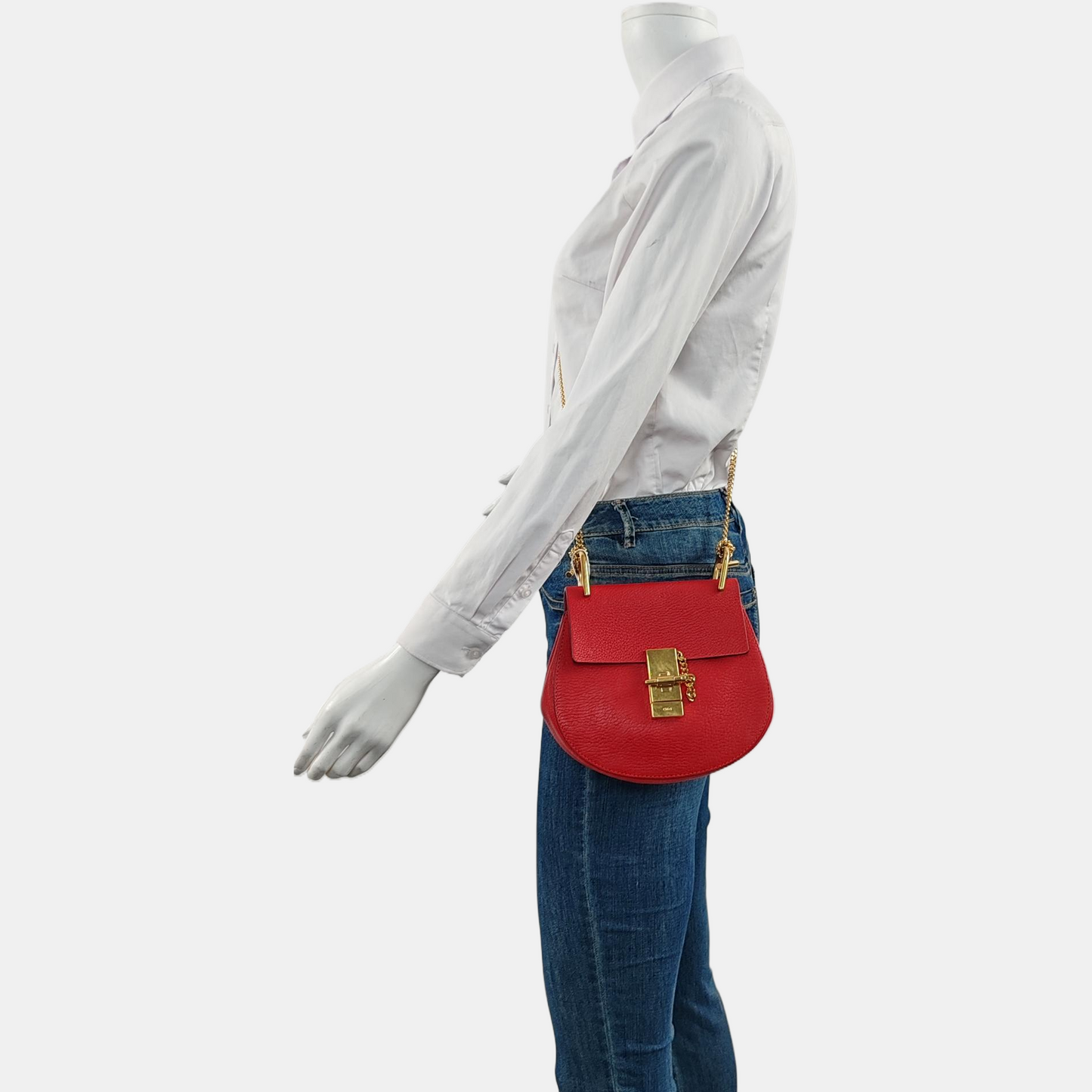 Chloé Drew mini Red Leather Piggy Bag Crossbody Single Shoulder Bag Golden hardware Removable shoulder strap-(SKU)-958915353