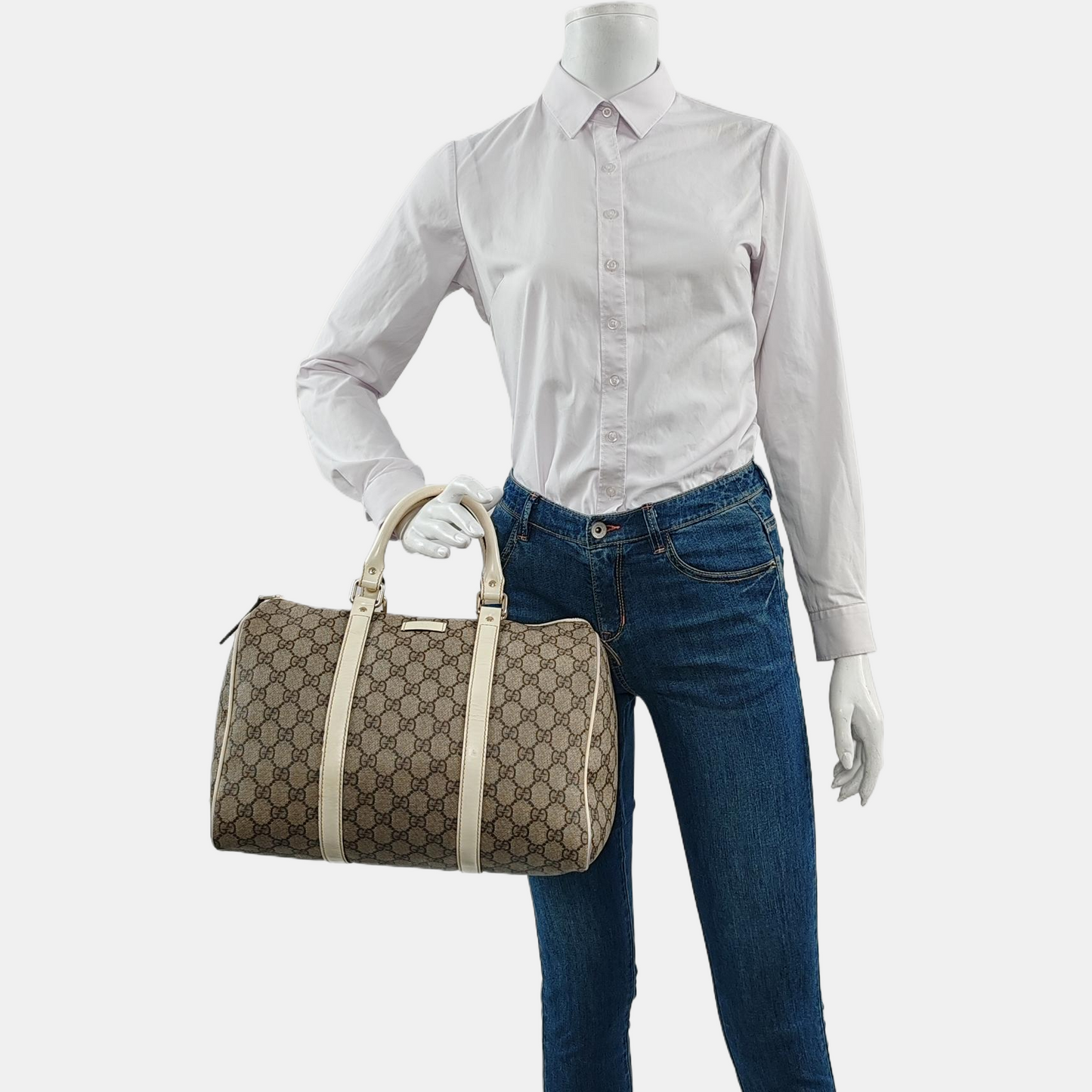 GUCCI Beige Coated Canvas Monogrammed Tote Bag Golden hardware-(SKU)-958959380