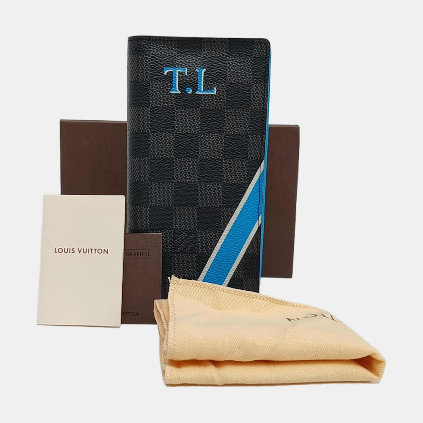 LOUIS VUITTON BRAZZA Black Coated Canvas Chessboard Grain Printed Wallet Silver Hardware Complete Accessories-(SKU)-959193692