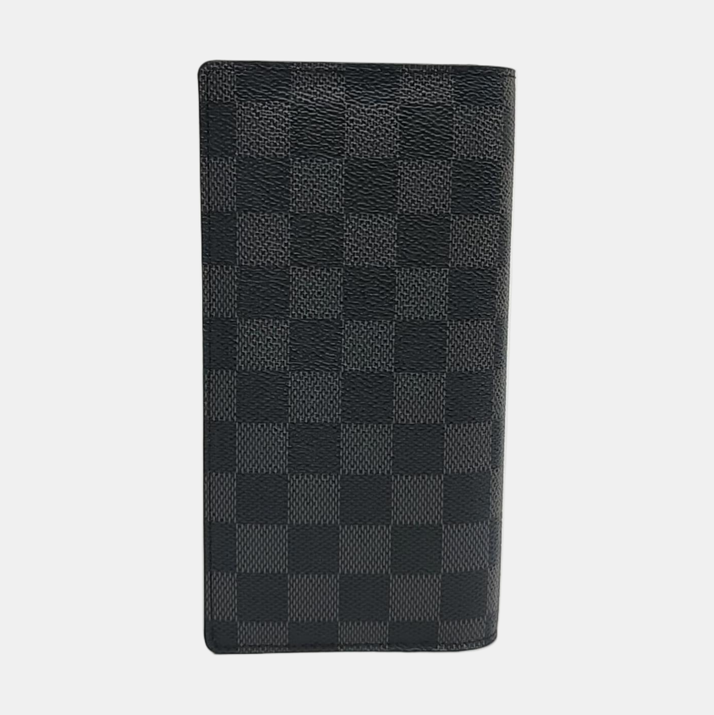 LOUIS VUITTON BRAZZA Black Coated Canvas Chessboard Grain Printed Wallet Silver Hardware Complete Accessories-(SKU)-959193692