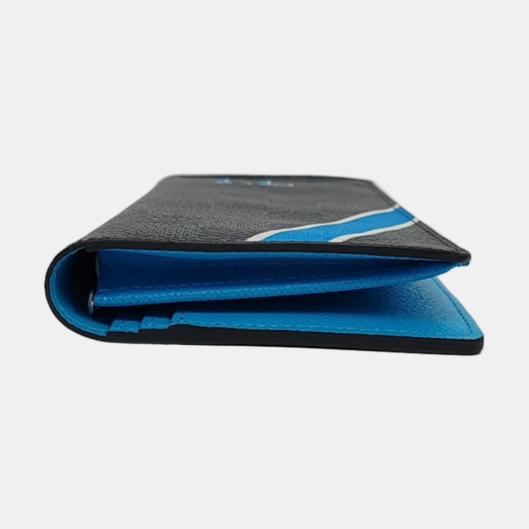 LOUIS VUITTON BRAZZA Black Coated Canvas Chessboard Grain Printed Wallet Silver Hardware Complete Accessories-(SKU)-959193692