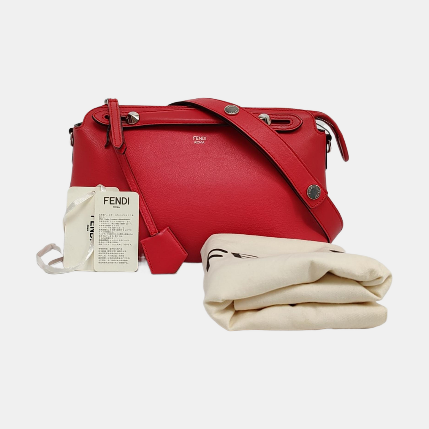 FENDI By The Way Medium size Red Cowhide Single Shoulder Bag Handbag Crossbody Bag Silver Hardware Removable shoulder strap-(SKU)-959153468