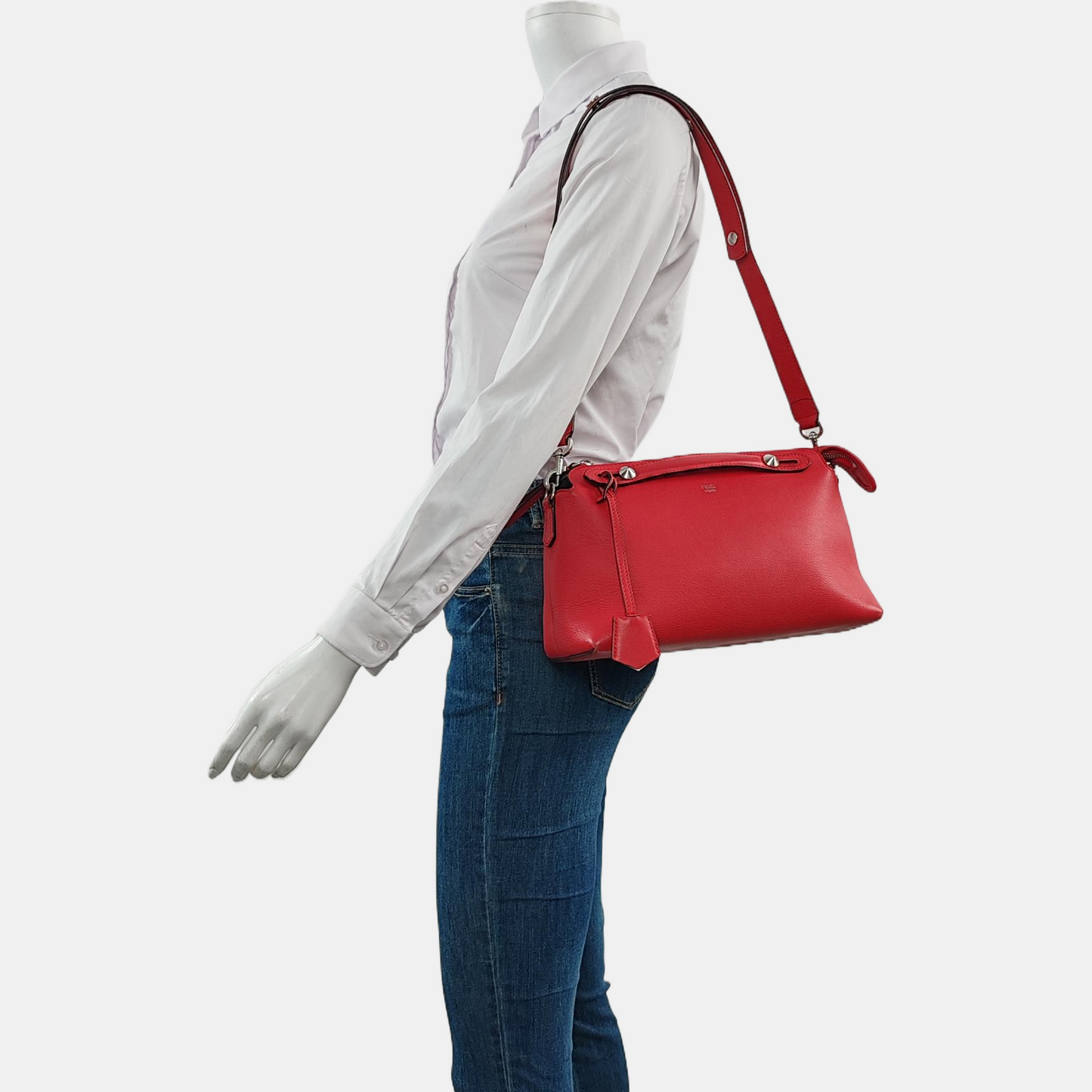 FENDI By The Way Medium size Red Cowhide Single Shoulder Bag Handbag Crossbody Bag Silver Hardware Removable shoulder strap-(SKU)-959153468
