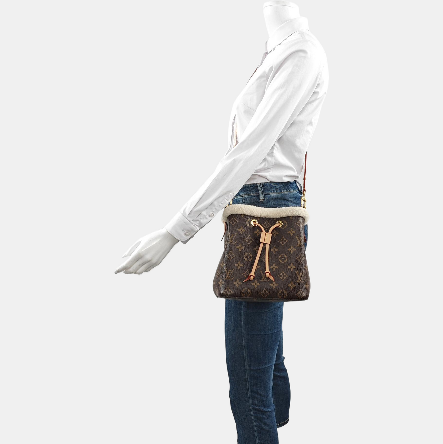 LOUIS VUITTON NÉONOÉ BB Brown Coated Canvas Monogram Bucket Bag Shoulder Bag with 2 Removable Straps Gold Hardware Complete Accessories-(SKU)-959040977
