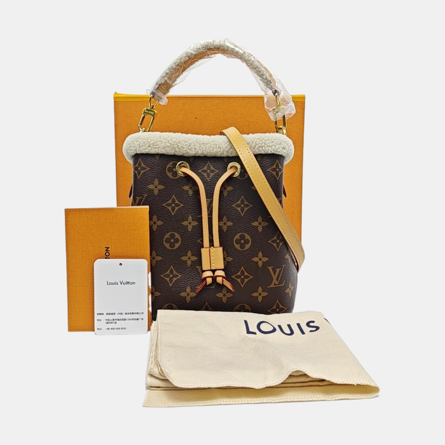 LOUIS VUITTON NÉONOÉ BB Brown Coated Canvas Monogram Bucket Bag Shoulder Bag with 2 Removable Straps Gold Hardware Complete Accessories-(SKU)-959040977