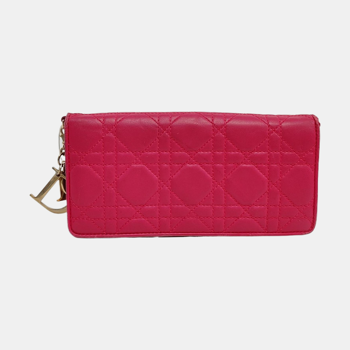 DIOR Lady Dior Fuchsia sheepskin cannage-quilted wallet Golden hardware-(SKU)-959164811