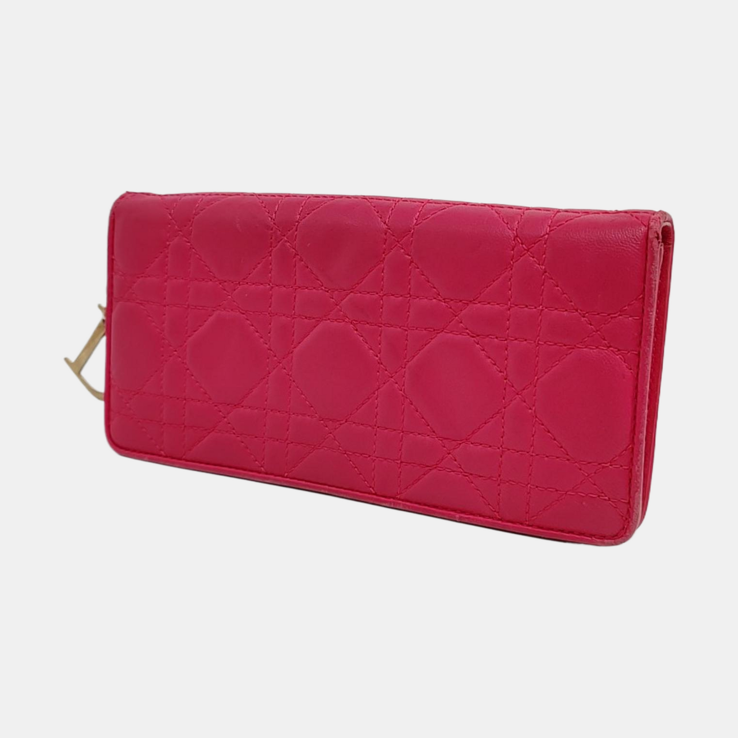 DIOR Lady Dior Fuchsia sheepskin cannage-quilted wallet Golden hardware-(SKU)-959164811