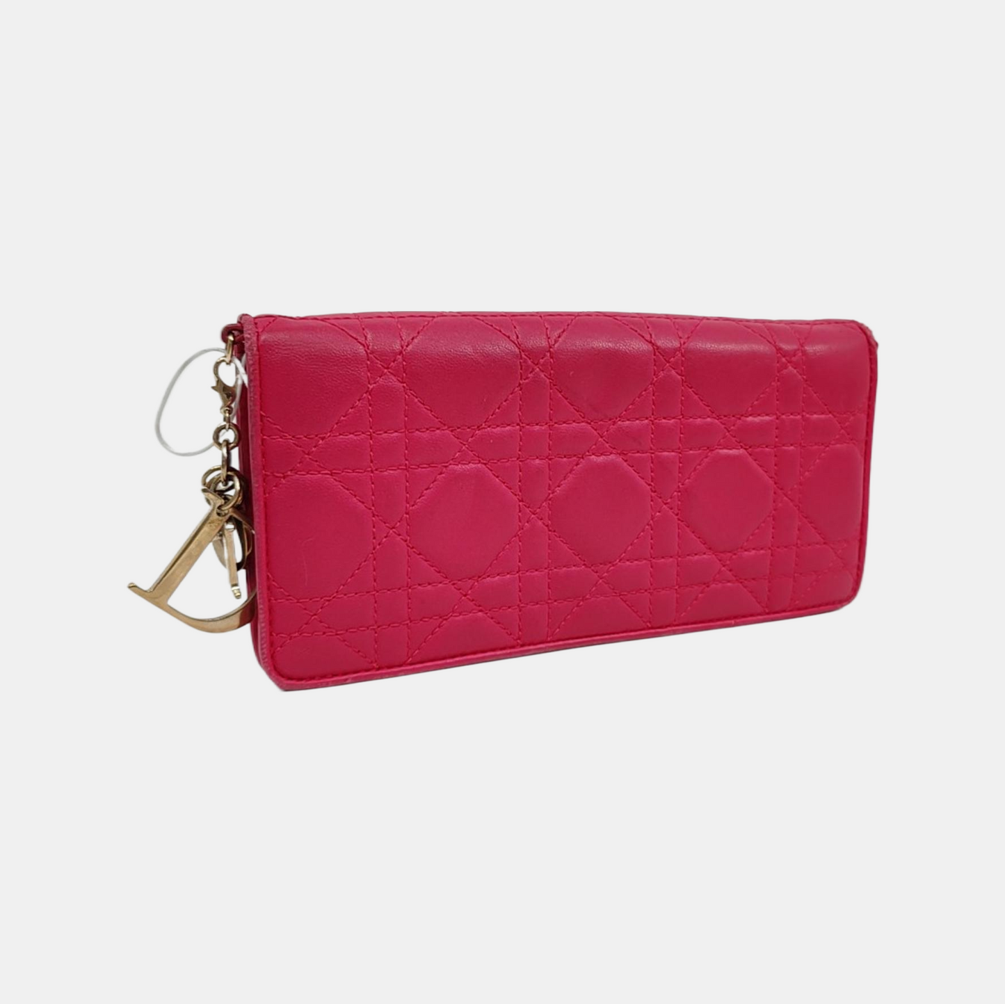 DIOR Lady Dior Fuchsia sheepskin cannage-quilted wallet Golden hardware-(SKU)-959164811