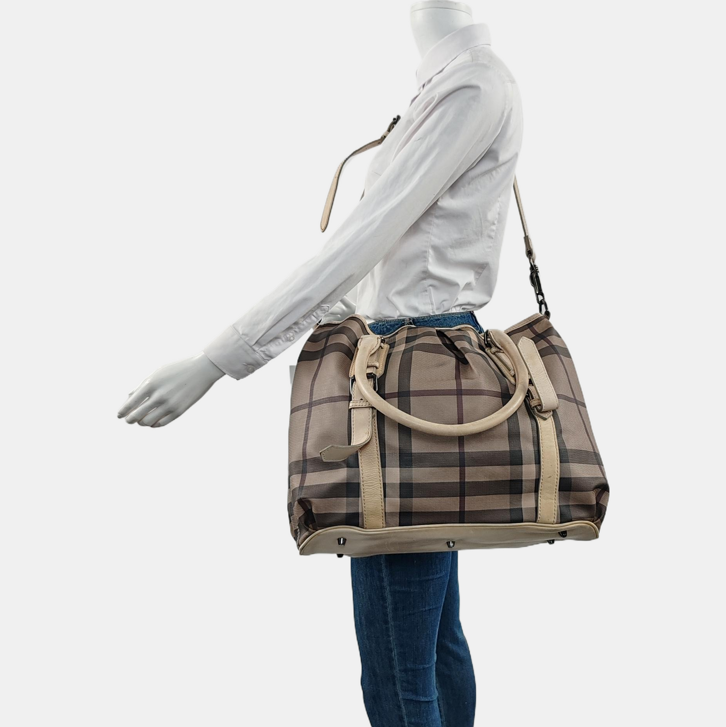 BURBERRY Tote bag Grey Coated Canvas Military Horse Pattern Shoulder Bag Ruthenium color hardware shoulder straps-(SKU)-958927473