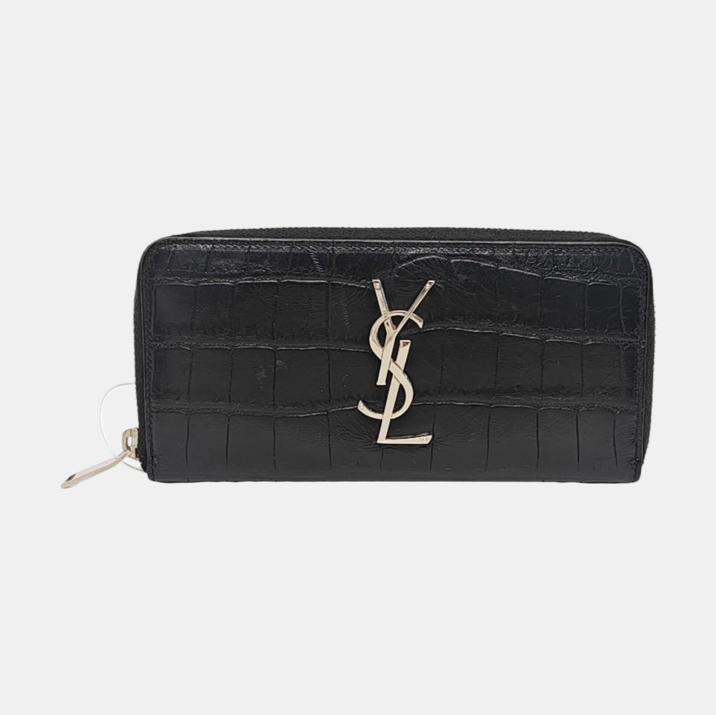 YSL KATE Black cowhide crocodile leather wallet Silver Hardware-(SKU)-958931869