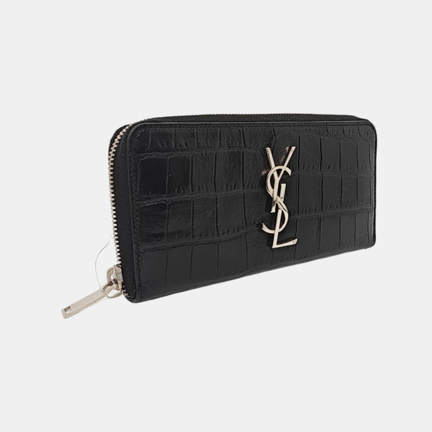 YSL KATE Black cowhide crocodile leather wallet Silver Hardware-(SKU)-958931869