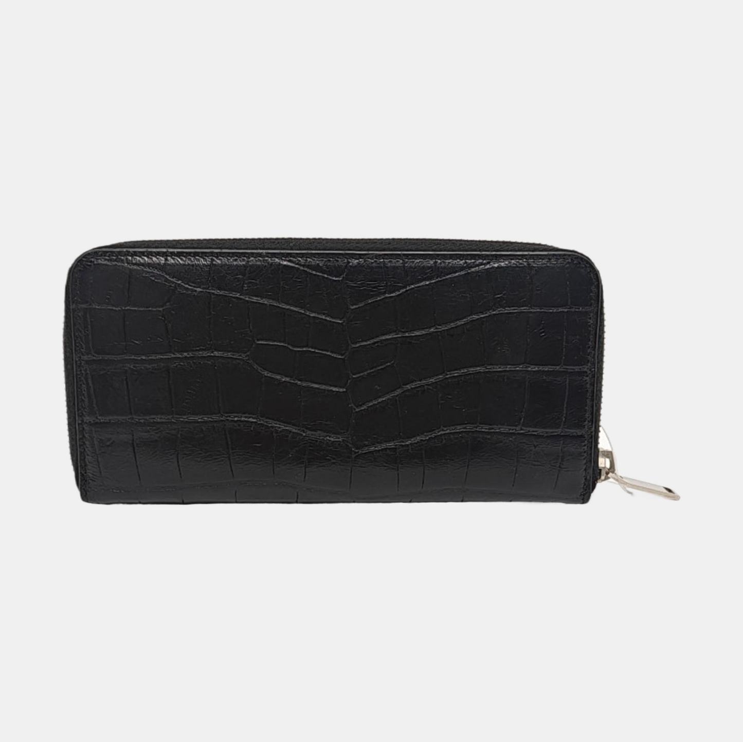 YSL KATE Black cowhide crocodile leather wallet Silver Hardware-(SKU)-958931869