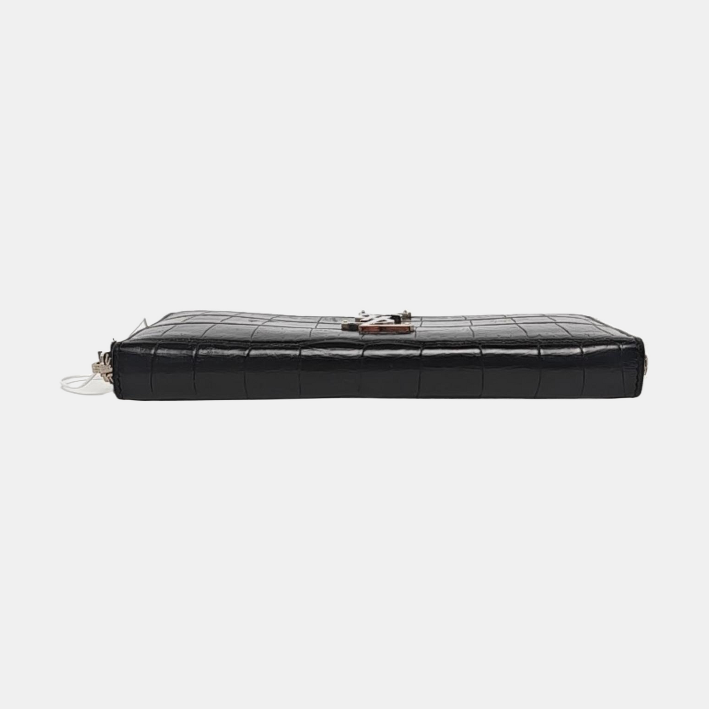 YSL KATE Black cowhide crocodile leather wallet Silver Hardware-(SKU)-958931869