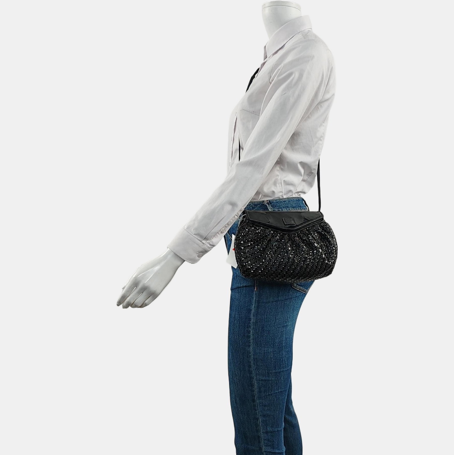 FENDI Black Leather Woven Single Shoulder Handbag Silver Hardware Removable shoulder strap-(SKU)-959209591