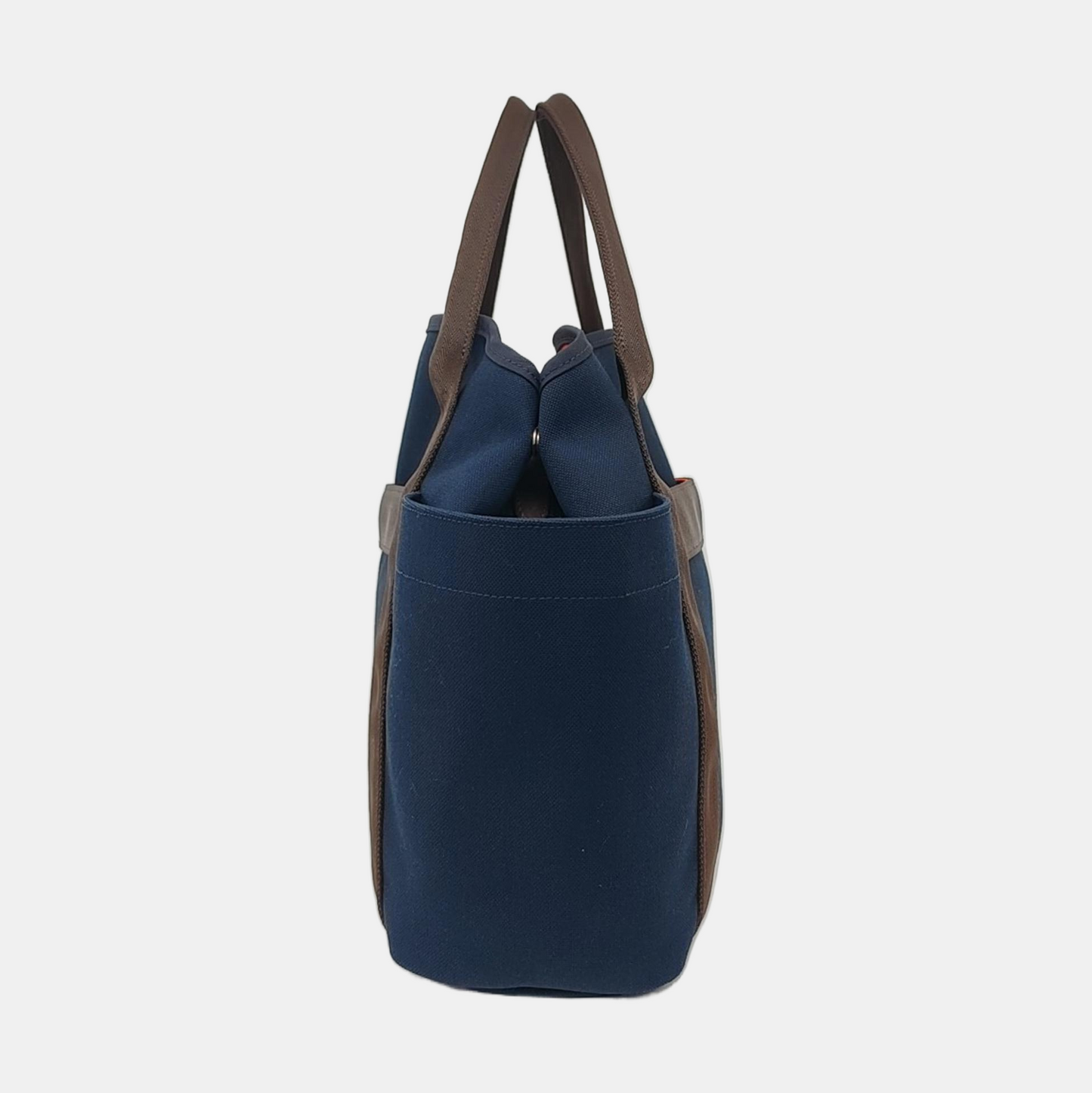 HERMÈS Sac De Pansage 38 Deep Blue Canvas Crossbody Shoulder Bag Tote Bag Silver Hardware D Engraving Removable Shoulder Strap-(SKU)-959089355