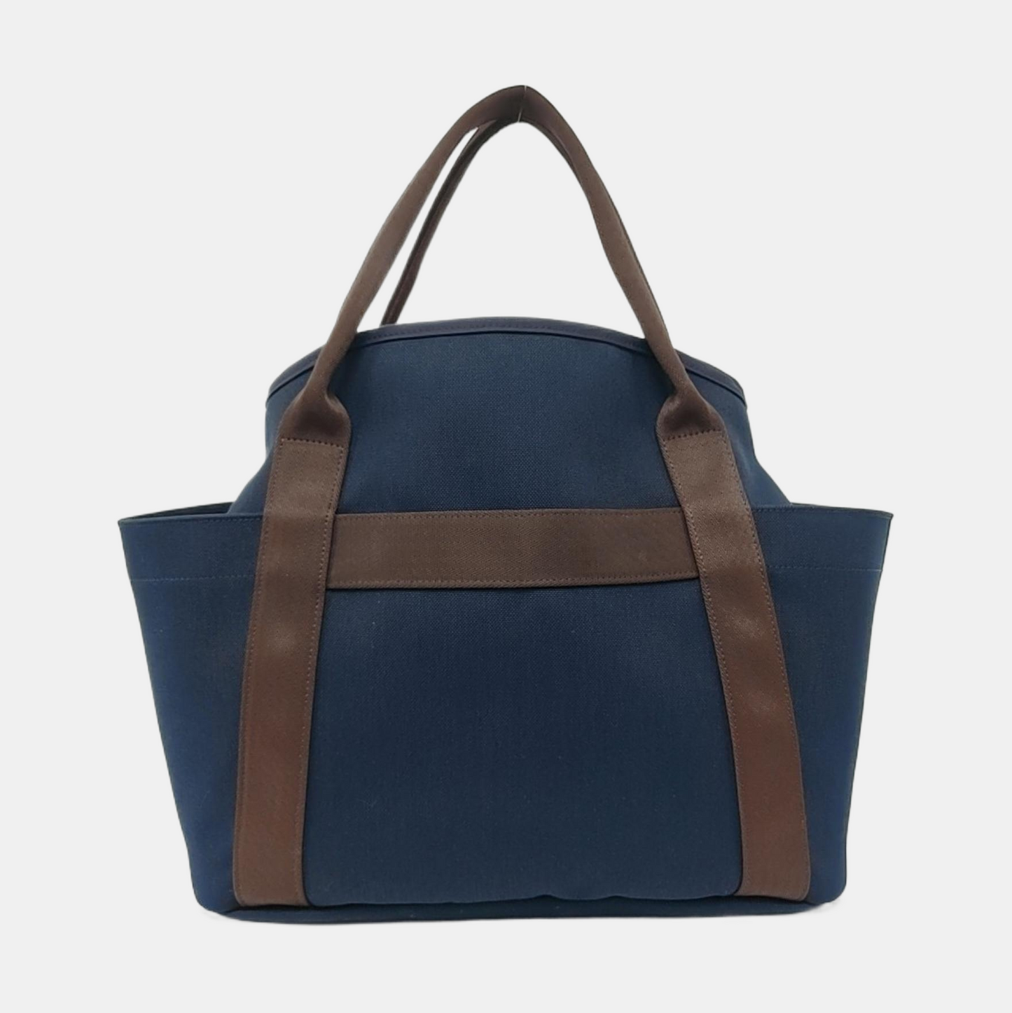 HERMÈS Sac De Pansage 38 Deep Blue Canvas Crossbody Shoulder Bag Tote Bag Silver Hardware D Engraving Removable Shoulder Strap-(SKU)-959089355