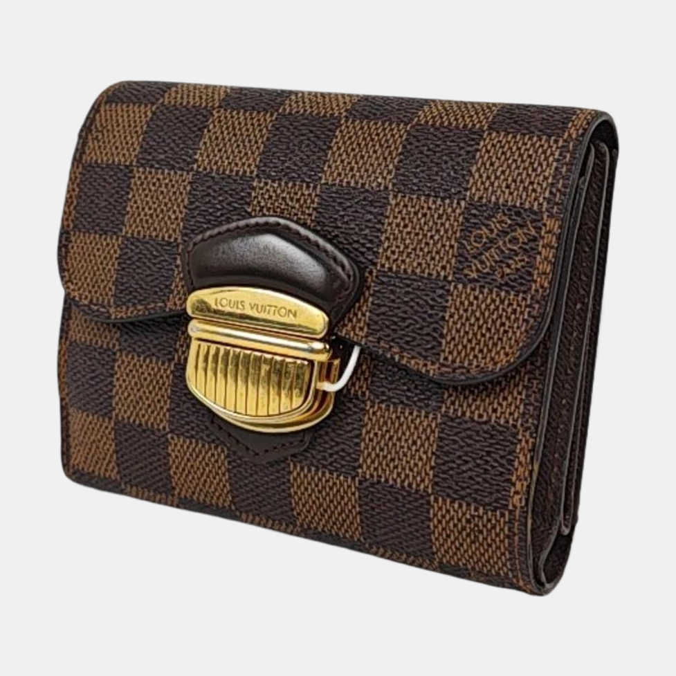 LOUIS VUITTON JOEY Brown Coated Canvas Checkered Wallet Golden hardware-(SKU)-959275247
