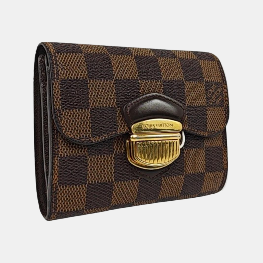LOUIS VUITTON JOEY Brown Coated Canvas Checkered Wallet Golden hardware-(SKU)-959275247