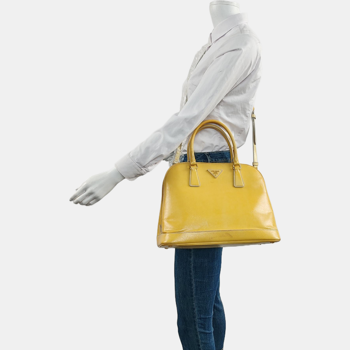 PRADA Promenade Yellow Cowhide Logo Monogram Crossbody Tote Bag Golden hardware Removable shoulder strap-(SKU)-959047479
