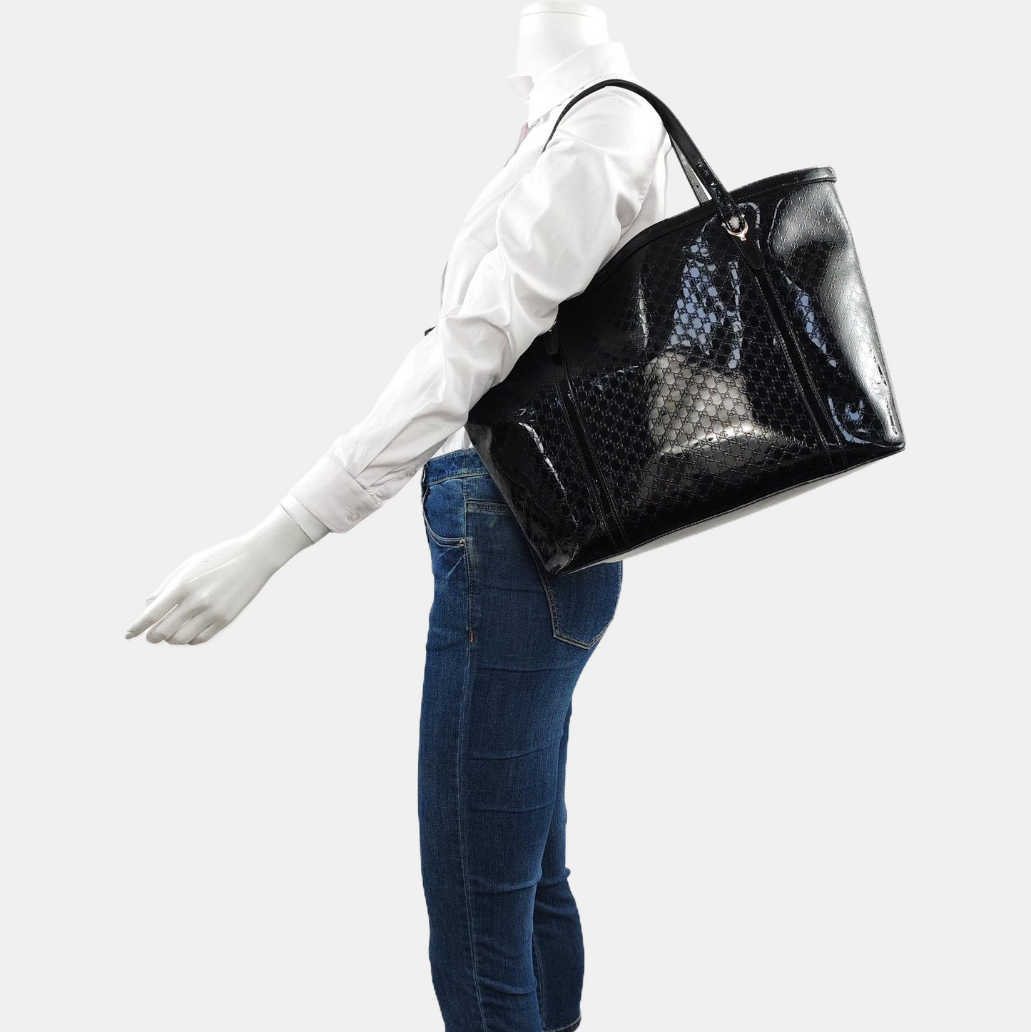 GUCCI Microguccissima Black Patent Leather Monogram Embossed Single Shoulder Bag Handbag Golden hardware-(SKU)-958985307