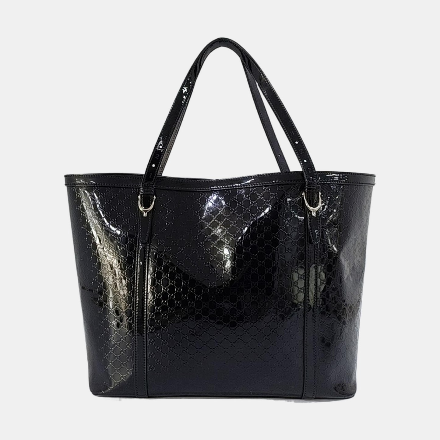 GUCCI Microguccissima Black Patent Leather Monogram Embossed Single Shoulder Bag Handbag Golden hardware-(SKU)-958985307