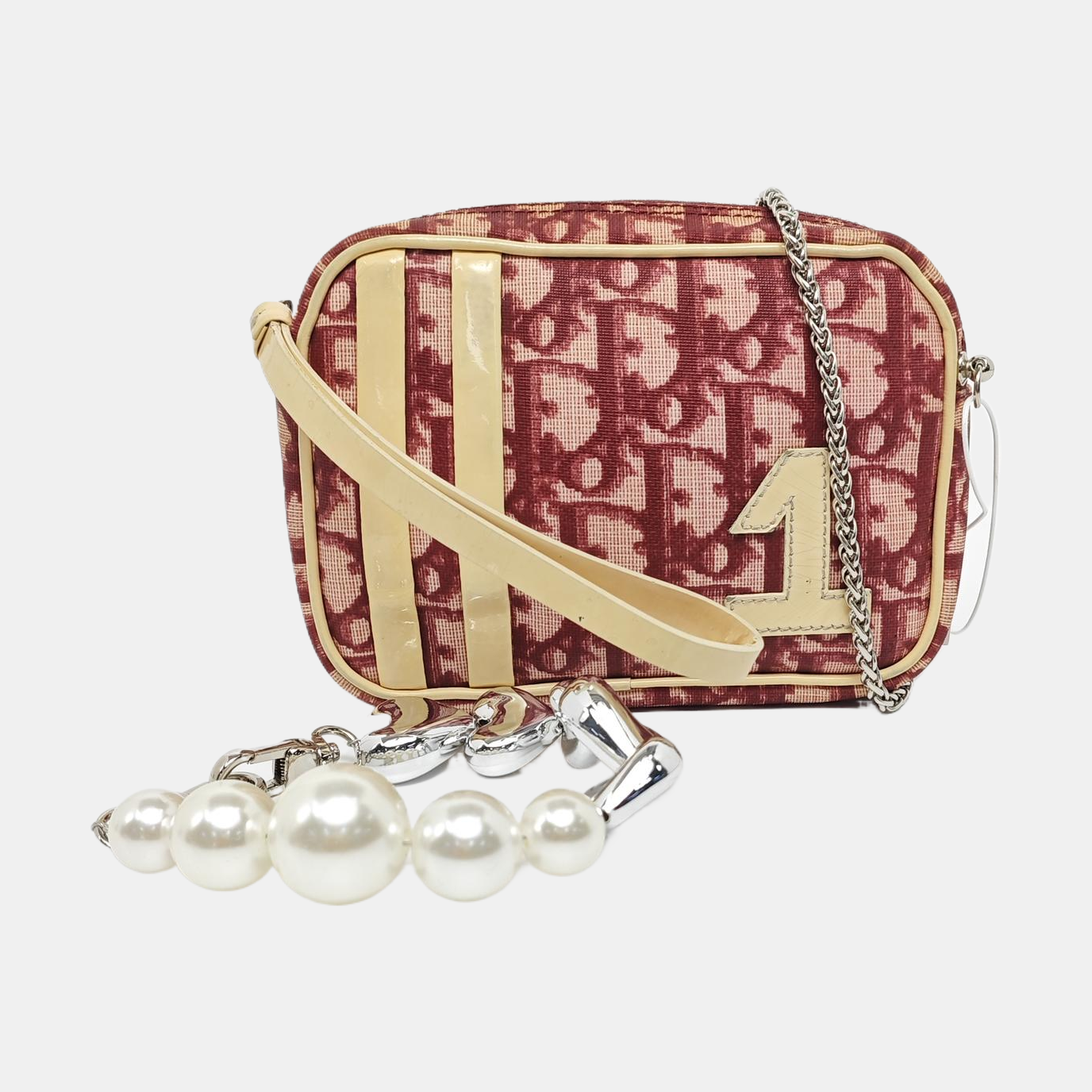 DIOR Camera Bag Burgundy Coated Canvas Monogrammed Handbag Handbag Golden Silver Hardware-(SKU)-959105471