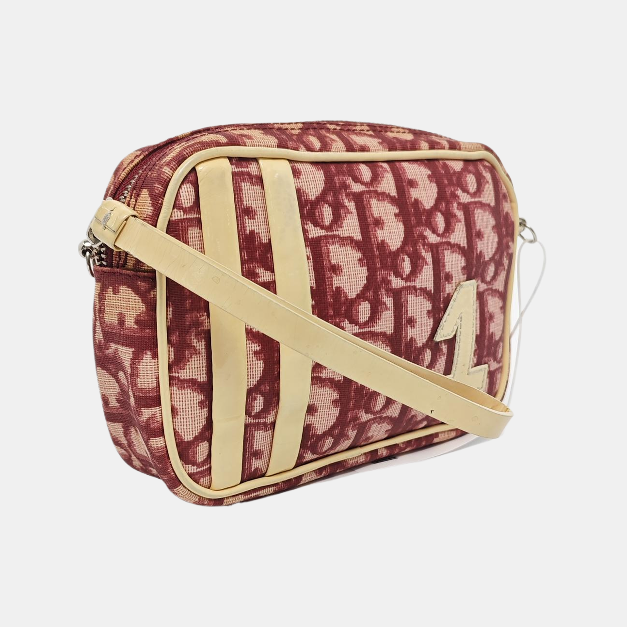 DIOR Camera Bag Burgundy Coated Canvas Monogrammed Handbag Handbag Golden Silver Hardware-(SKU)-959105471