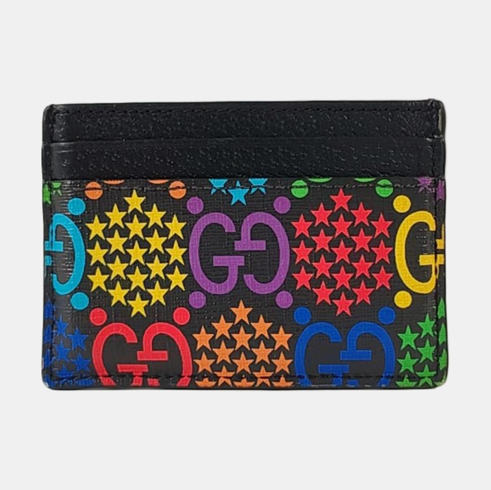 GUCCI Psychedelic Black Coated Canvas Monogrammed Printed Card Case-(SKU)-953235453