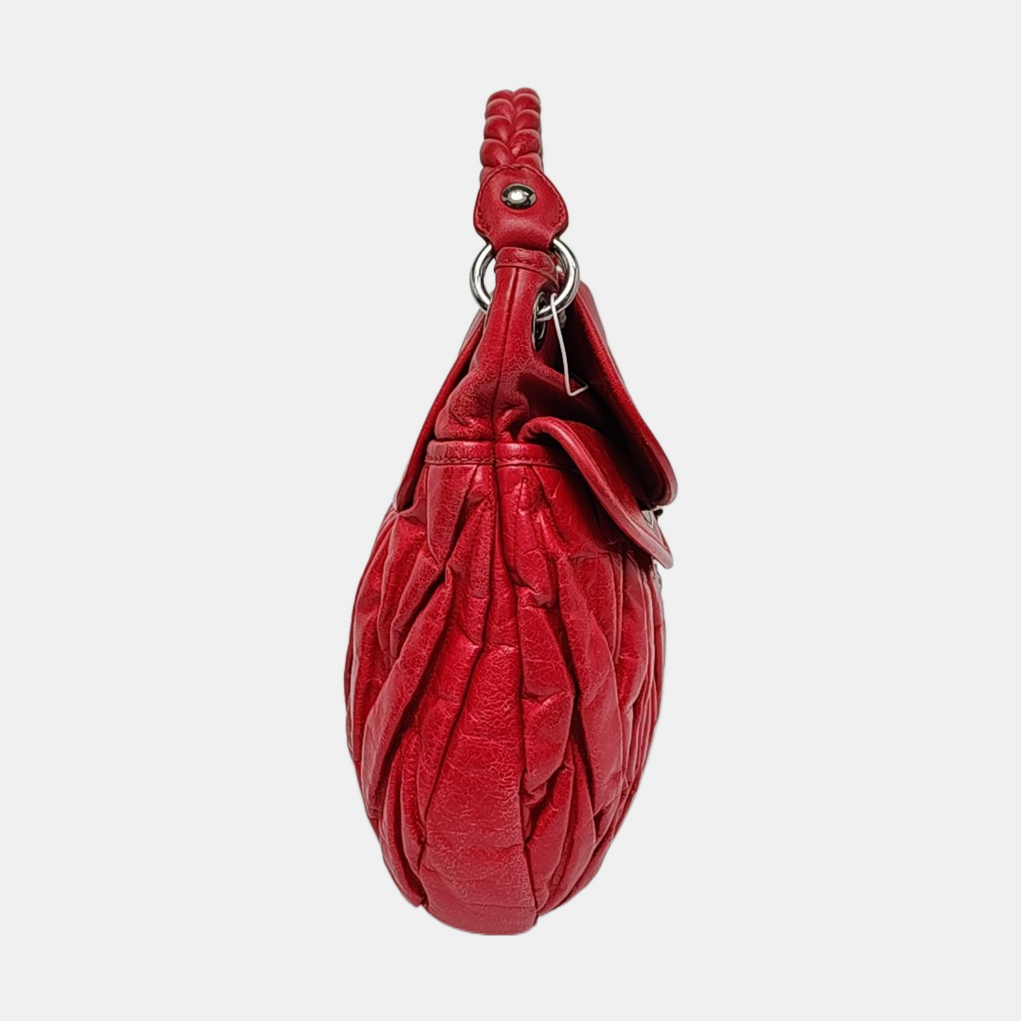 Miu Miu Miu Coffer Red Lamb Leather Quilted Woven Single Shoulder Bag Handbag Crossbody Silver Hardware Removable shoulder strap-(SKU)-959188889