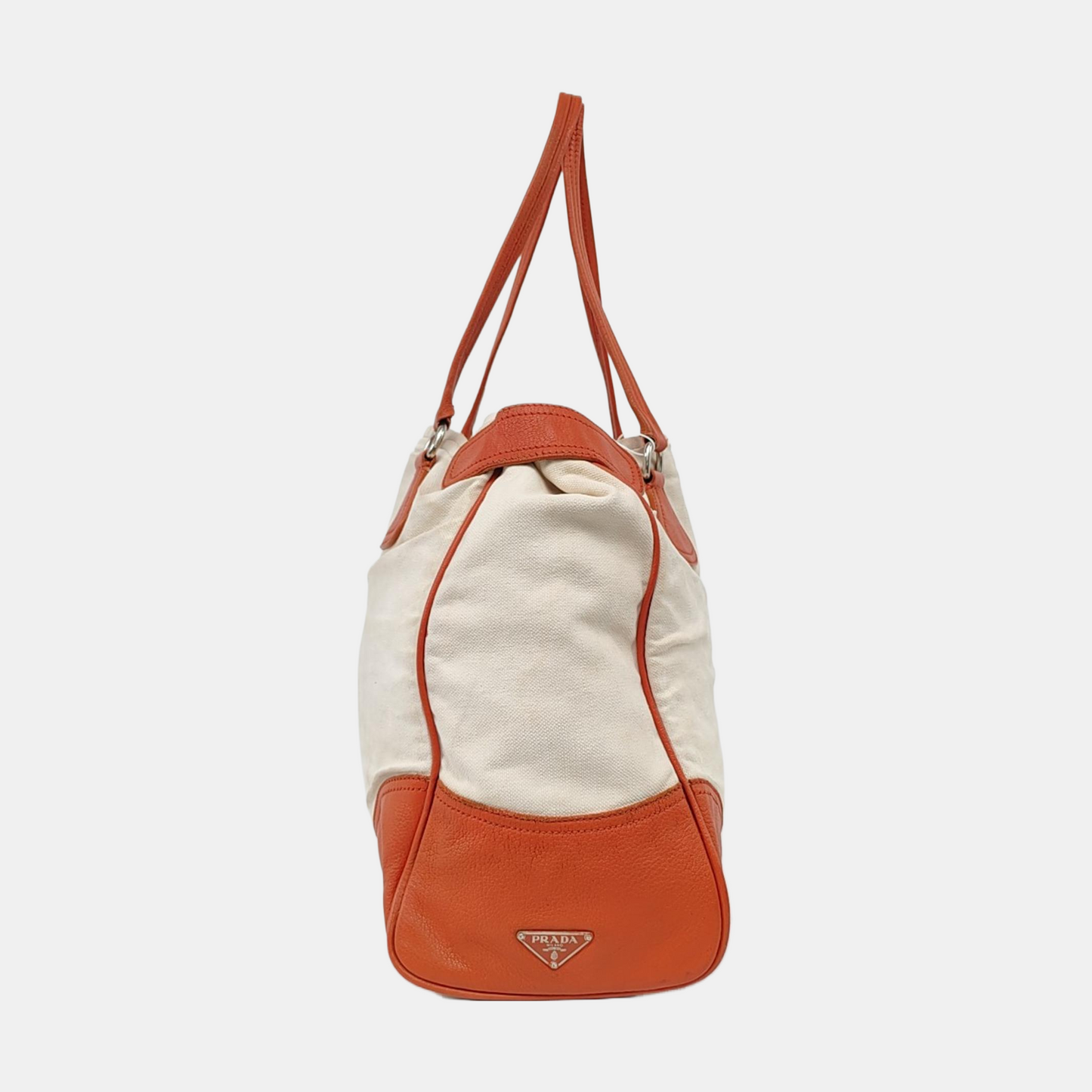 PRADA Tote bag White Canvas Single Shoulder Bag Silver Hardware-(SKU)-959232457
