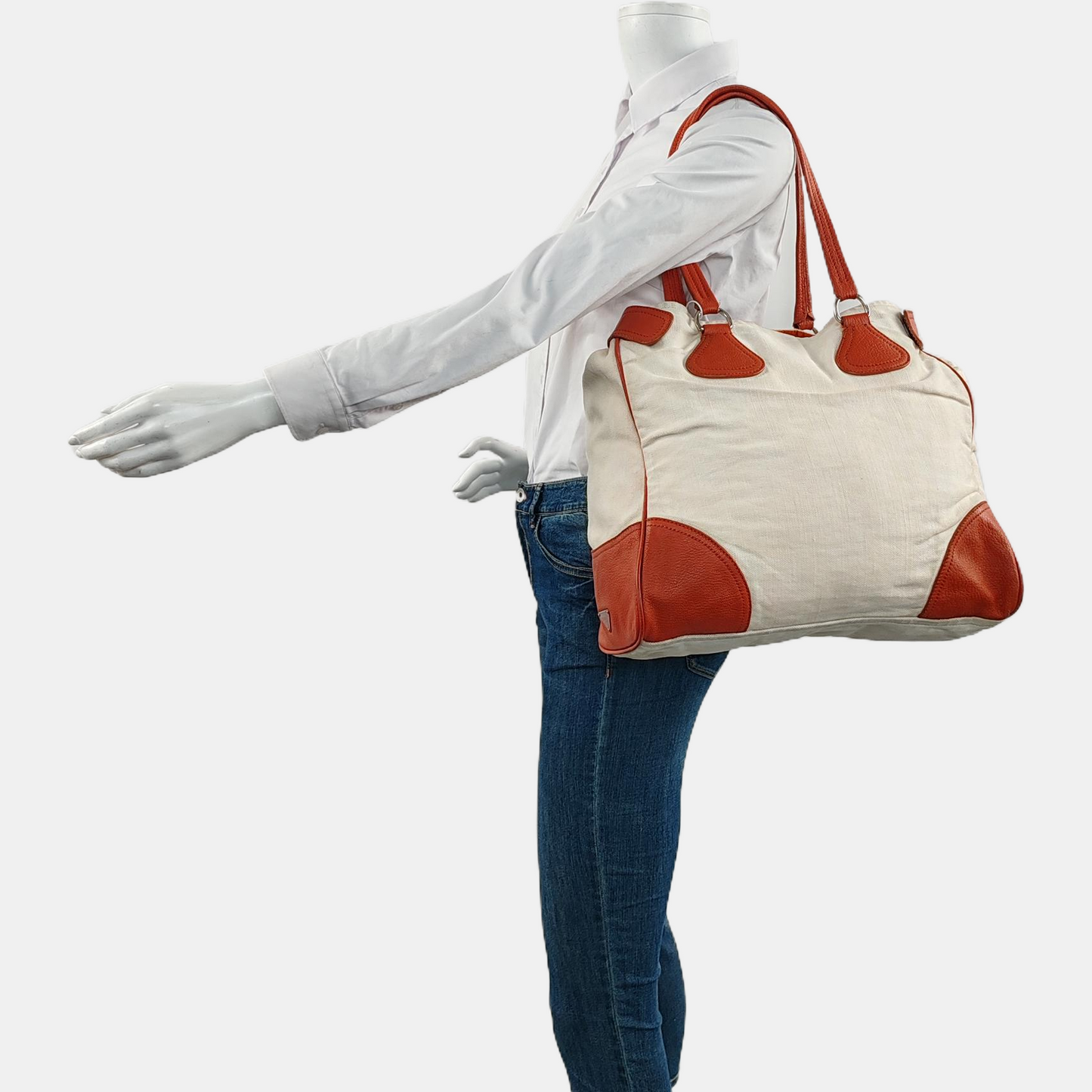 PRADA Tote bag White Canvas Single Shoulder Bag Silver Hardware-(SKU)-959232457