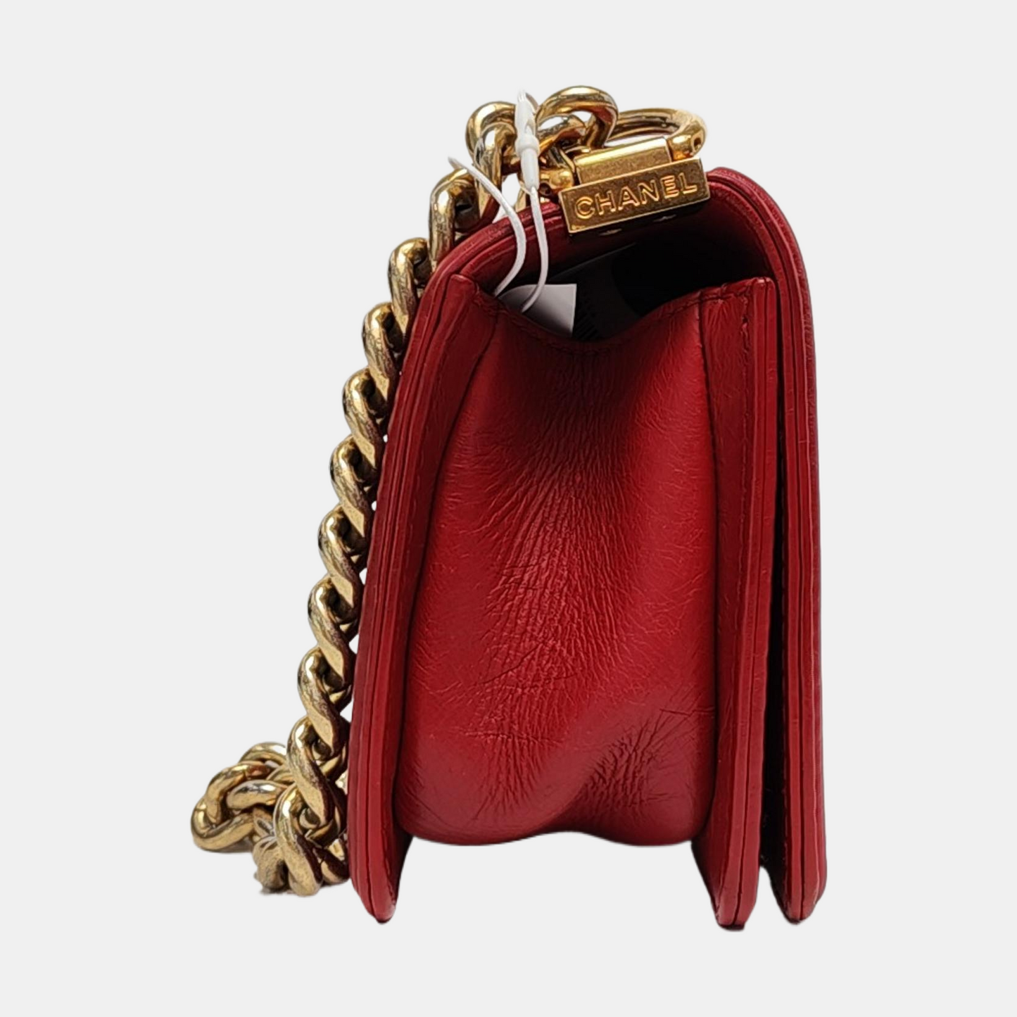 CHANEL BOY CHANEL Small Red Leather Quilted Shoulder Bag with Shoulder Strap and Handle, Gold Hardware, 23 Opening, Detachable Strap-(SKU)-955618123