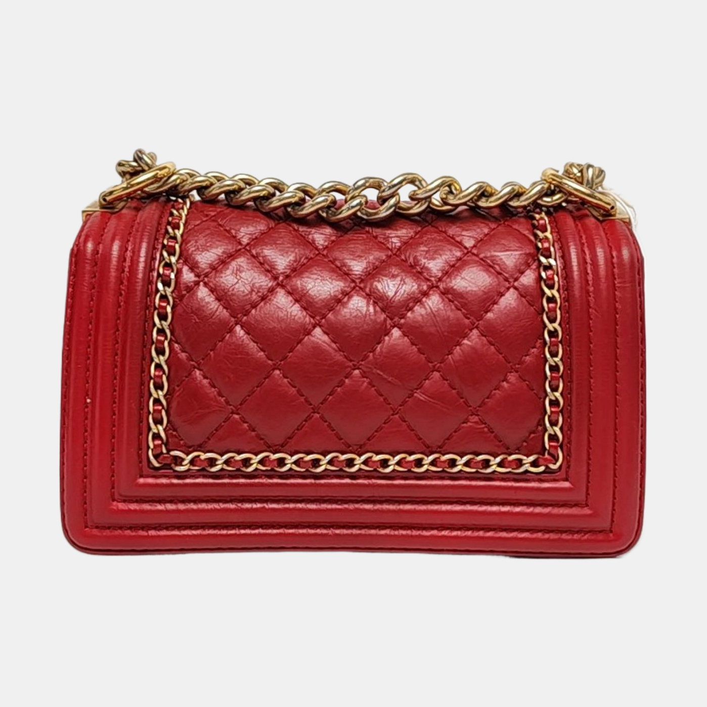 CHANEL BOY CHANEL Small Red Leather Quilted Shoulder Bag with Shoulder Strap and Handle, Gold Hardware, 23 Opening, Detachable Strap-(SKU)-955618123