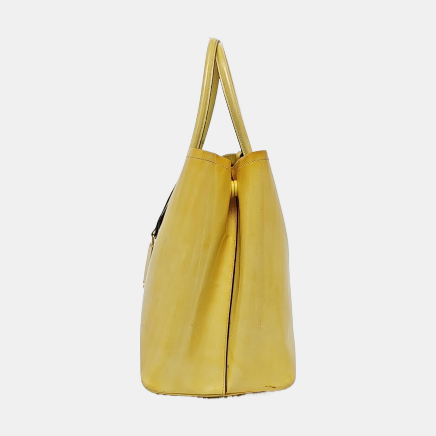 PRADA Double Yellow cowhide logo cross-grain shoulder bag Golden hardware Removable shoulder strap-(SKU)-945527362