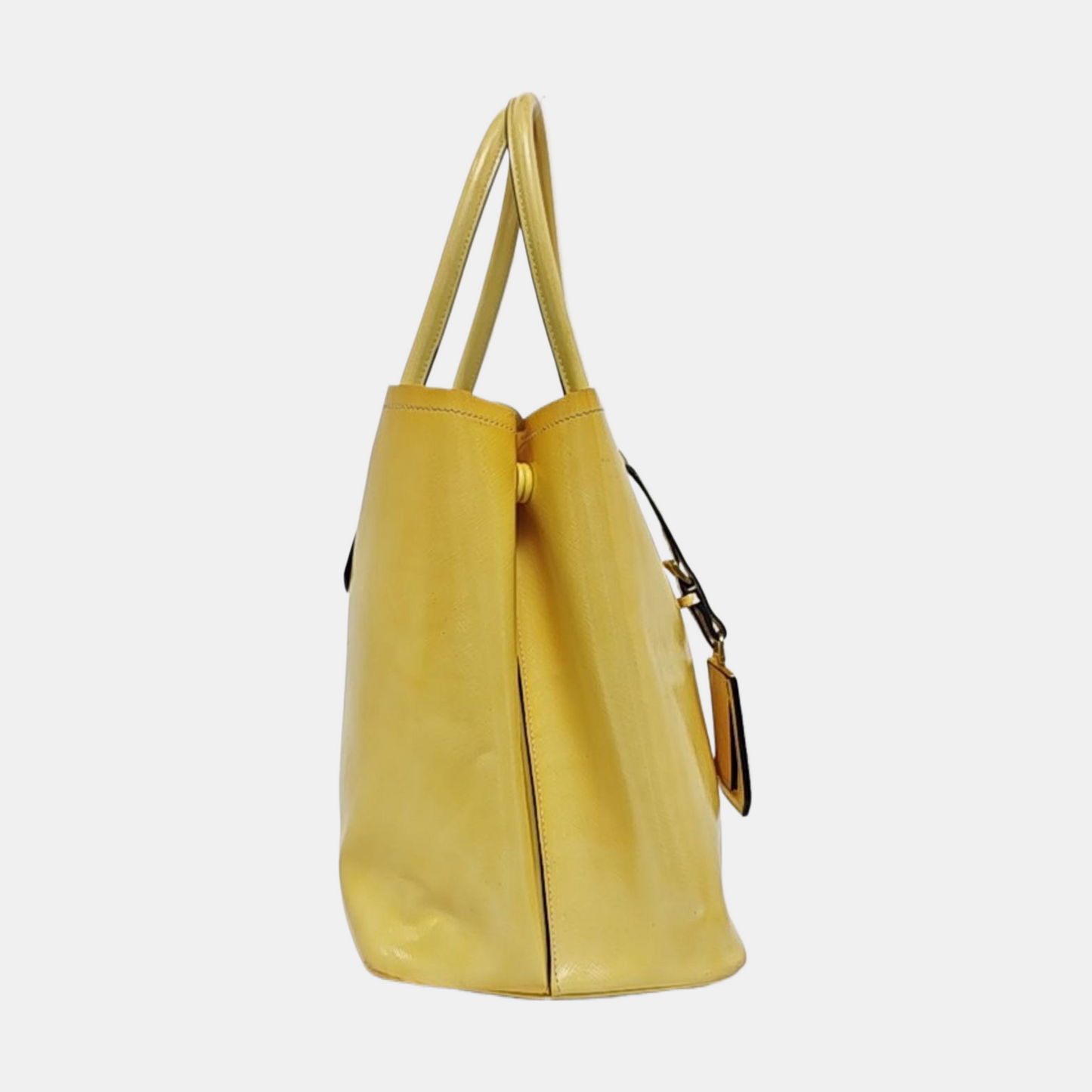 PRADA Double Yellow cowhide logo cross-grain shoulder bag Golden hardware Removable shoulder strap-(SKU)-945527362