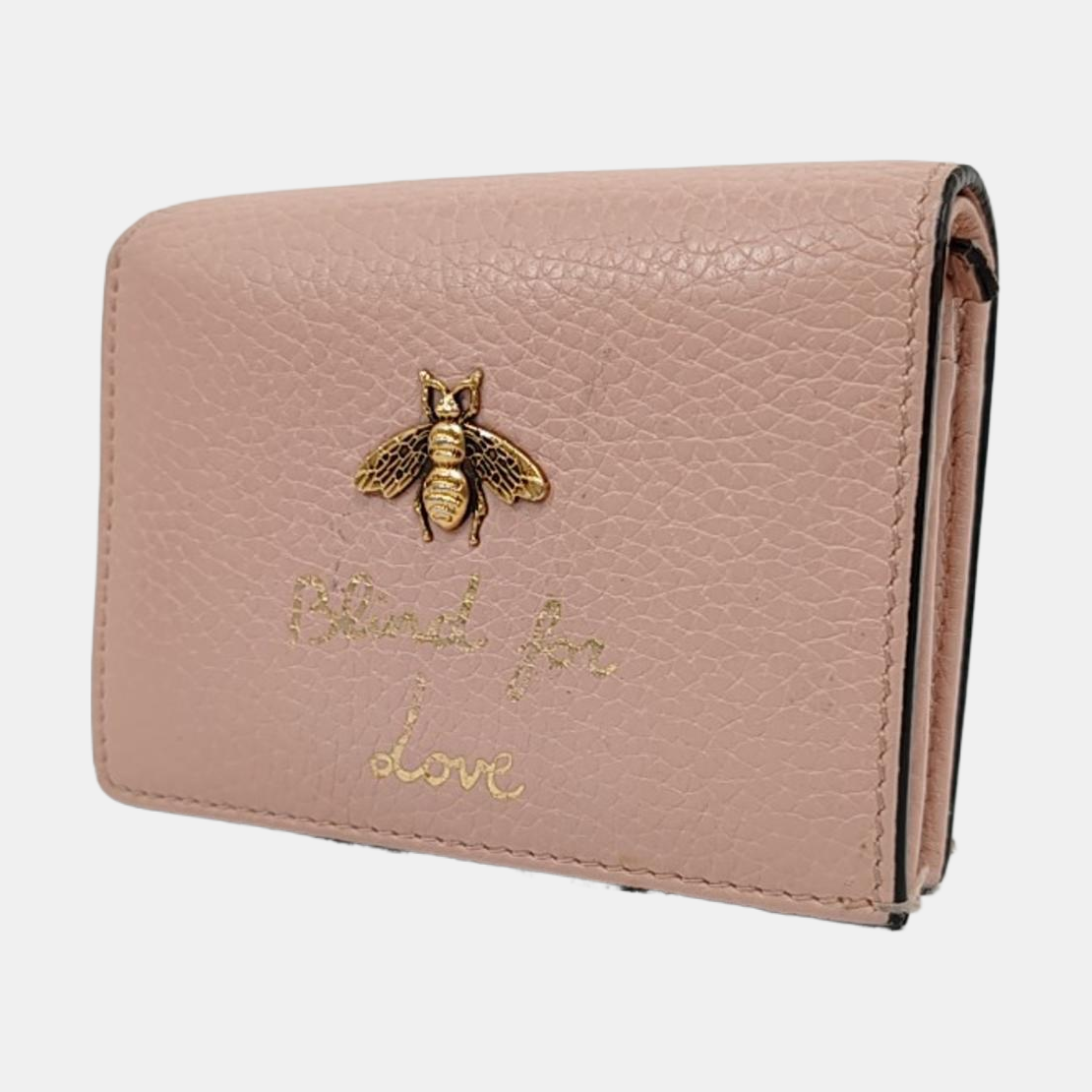 GUCCI Animalier Pink Leather Bee Wallet Golden hardware Complete Accessories-(SKU)-959367286