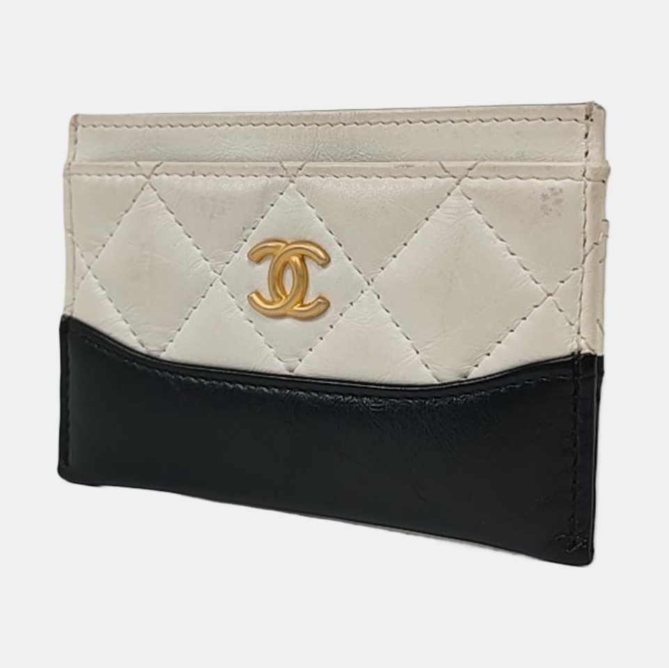 CHANEL GABRIELLE White Cowhide Diamond Pattern Card Wallet Golden hardware 25nan-(SKU)-959022571