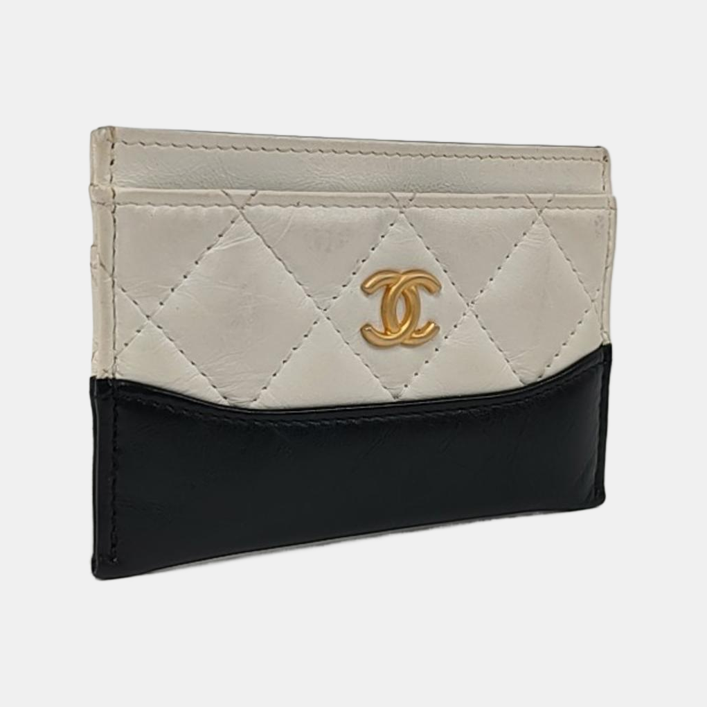 CHANEL GABRIELLE White Cowhide Diamond Pattern Card Wallet Golden hardware 25nan-(SKU)-959022571