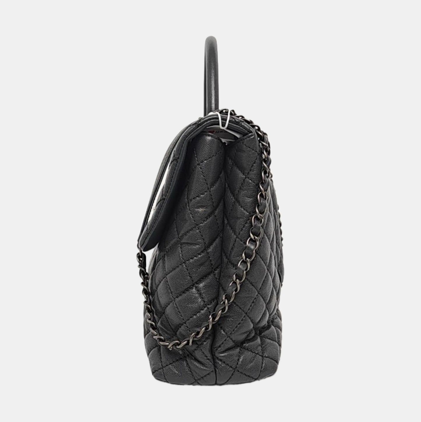 CHANEL COCO HANDLE Large Dark Grey Calfskin Quilted Shoulder Bag Tote Bag Crossbody Ruthenium Hardware 21cm-(SKU)-959419122