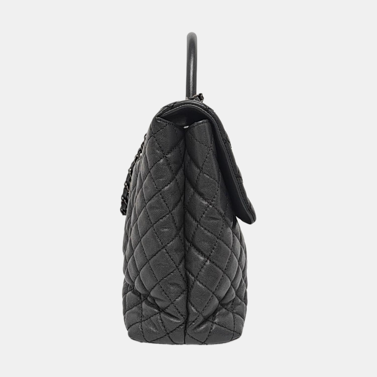 CHANEL COCO HANDLE Large Dark Grey Calfskin Quilted Shoulder Bag Tote Bag Crossbody Ruthenium Hardware 21cm-(SKU)-959419122