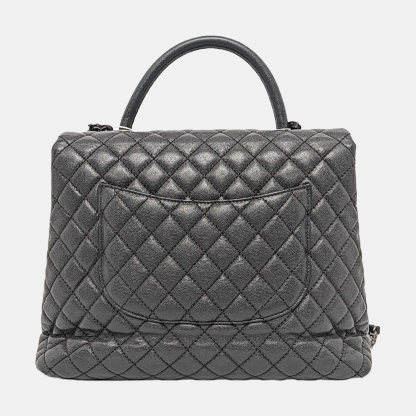 CHANEL COCO HANDLE Large Dark Grey Calfskin Quilted Shoulder Bag Tote Bag Crossbody Ruthenium Hardware 21cm-(SKU)-959419122