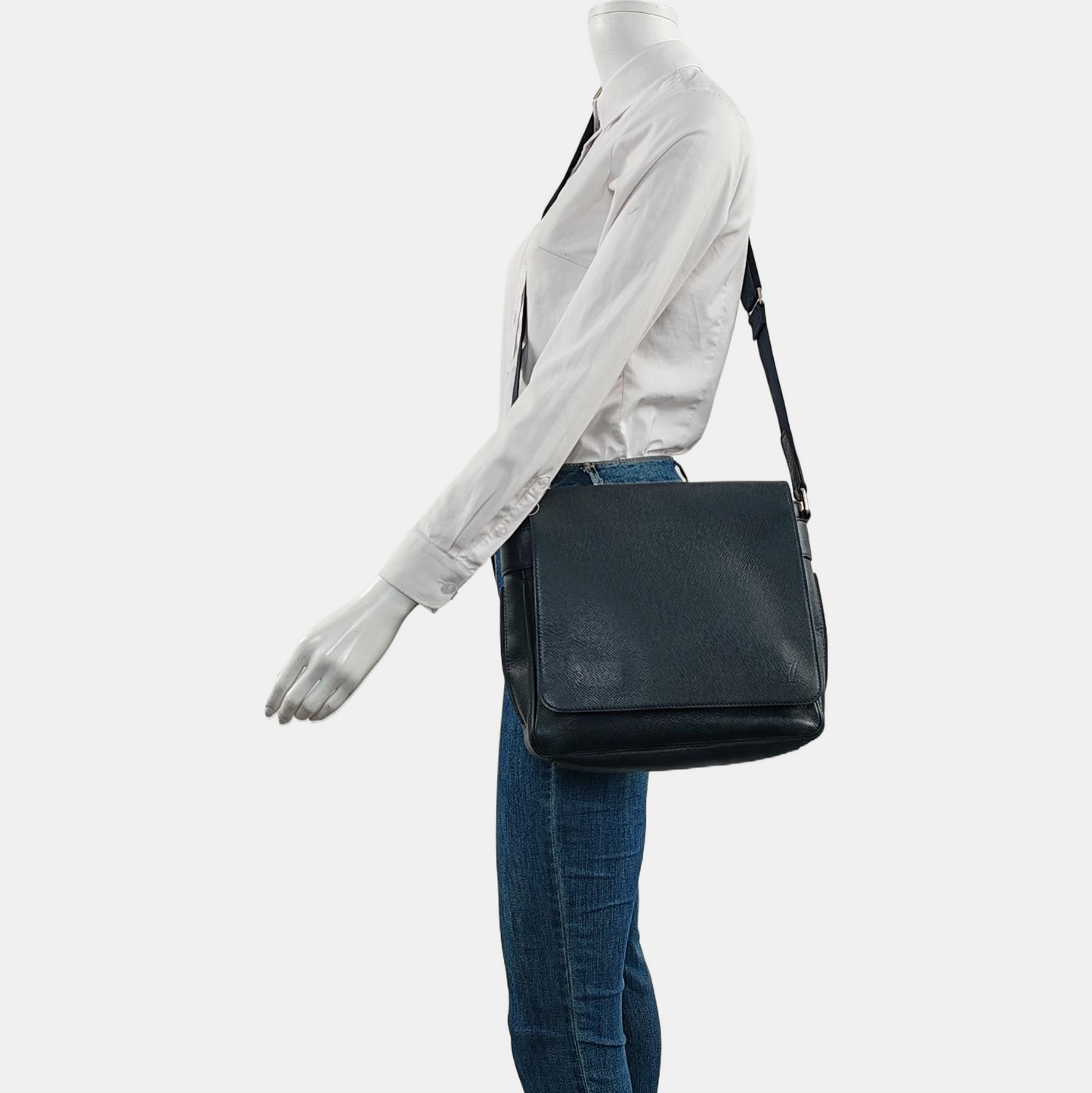 LOUIS VUITTON ROMAN Blue Cowhide Crossbody Bag Silver Hardware-(SKU)-959266861