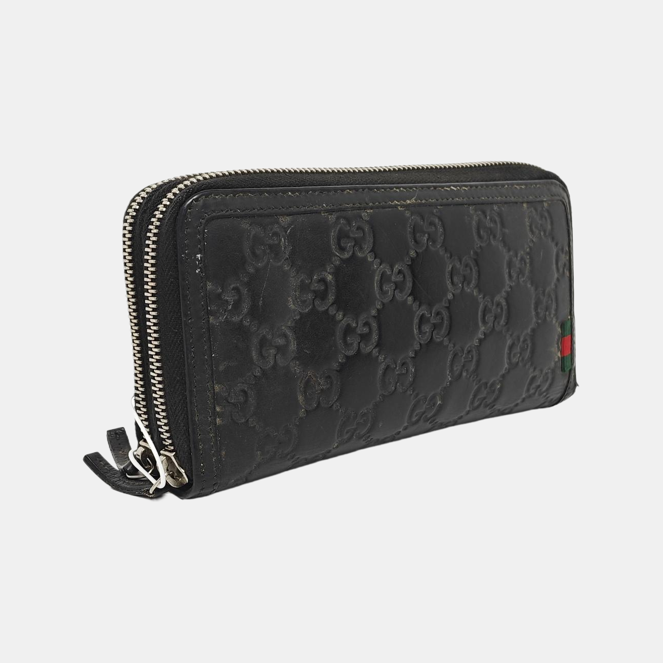 GUCCI Black cowhide monogram embossed handbag Silver Hardware-(SKU)-959345150