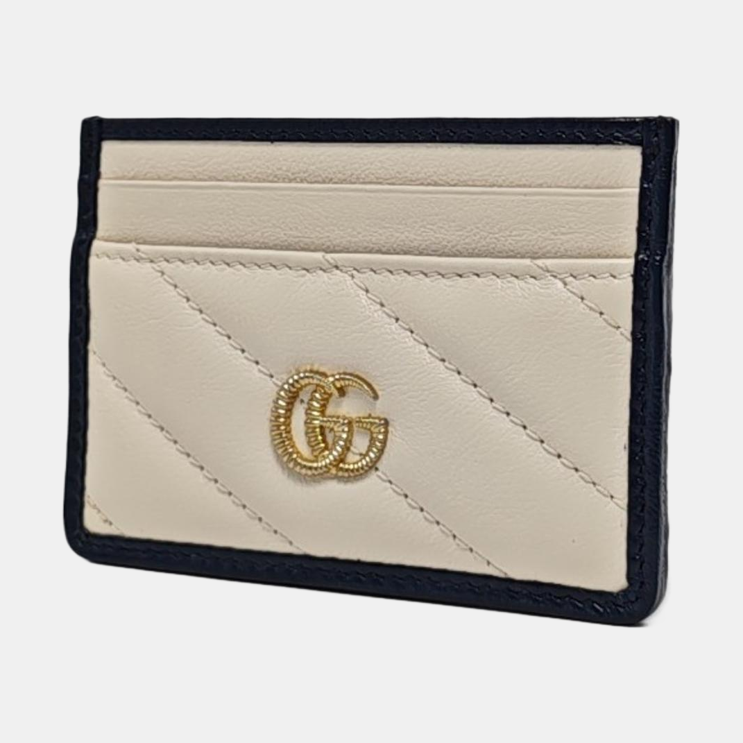 GUCCI GG Marmont White Leather Quilted Stripe Wallet Golden hardware Complete Accessories-(SKU)-959184905